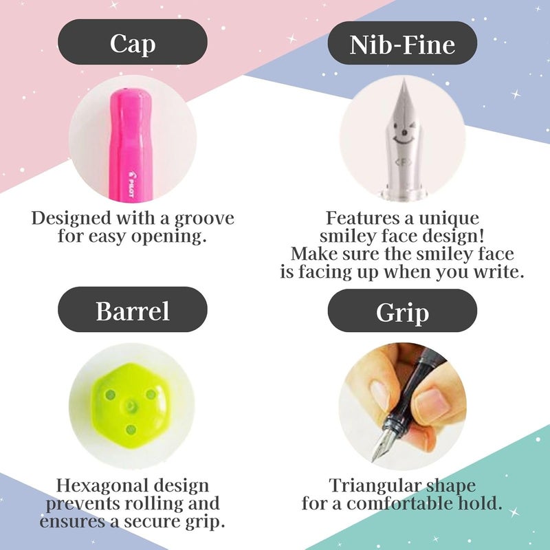 Someie Fountain Pen Set CON-40 Converter & Kakuno Fine Nib with Black Ink Cartridge & Sticky Notes – Refillable Ink System, For Beginners, Calligraphy (Pink FKA-1SR-KGP-F) - Image 4